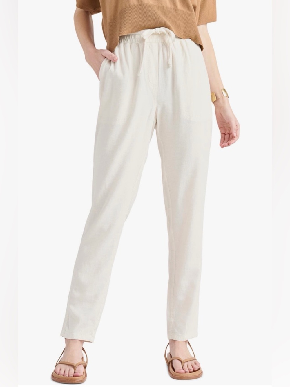 Women’s Splendid Perla Linen Blend Cream Drawstring Pants, Size Large, NWOT